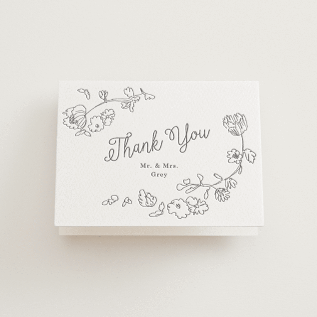 "Note" - Letterpress Wedding Thank You Cards in Gravel by Baumbirdy - Front