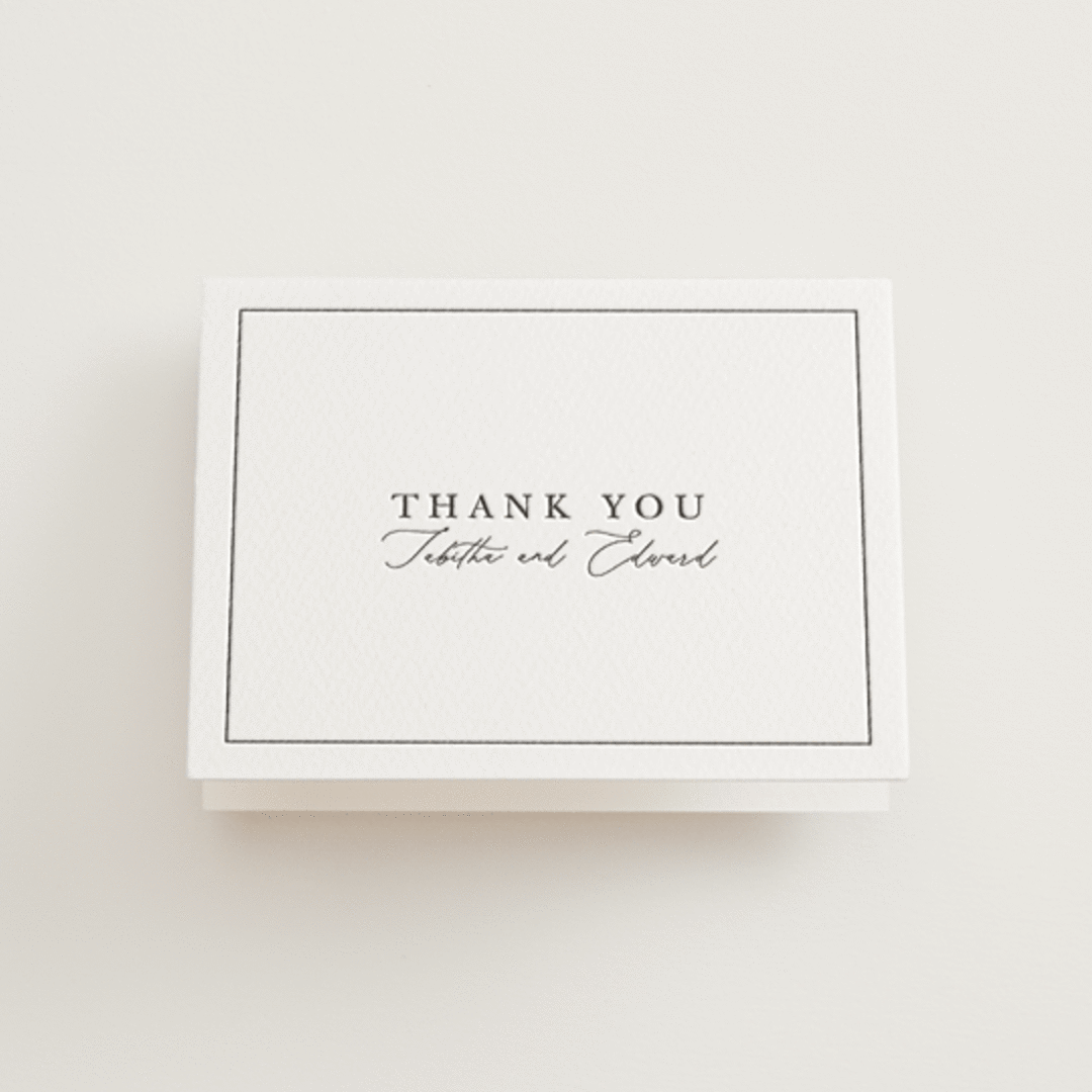"modern classic" - Letterpress Wedding Thank You Cards in Soft Black by Tamara Hilje - Front