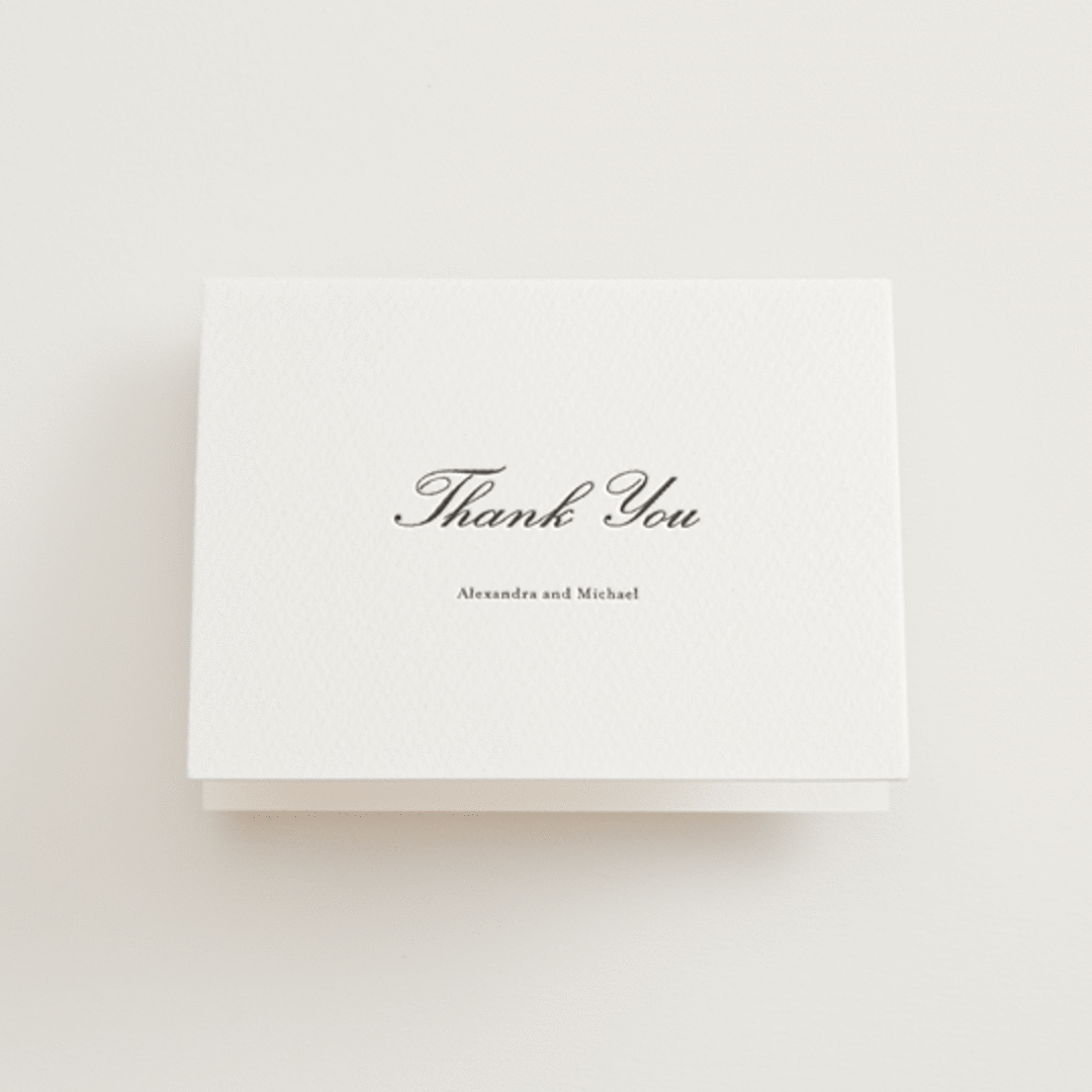 "Finely" - Letterpress Wedding Thank You Cards in Soft Black by Ani Somi - Front