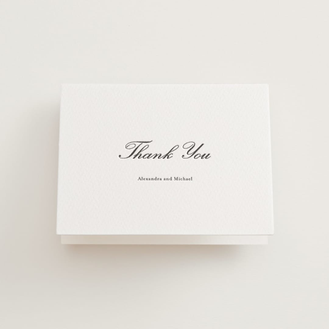 "Finely" - Letterpress Wedding Thank You Cards in Soft Black by Ani Somi - Front