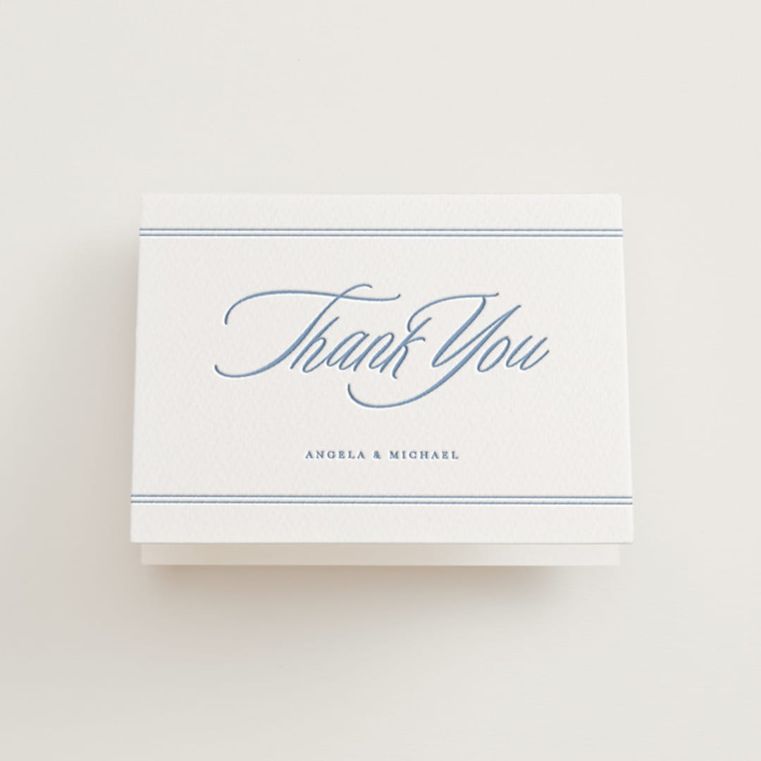"Stately" - Letterpress Wedding Thank You Cards in Provincial Blue by Creo Study - Front