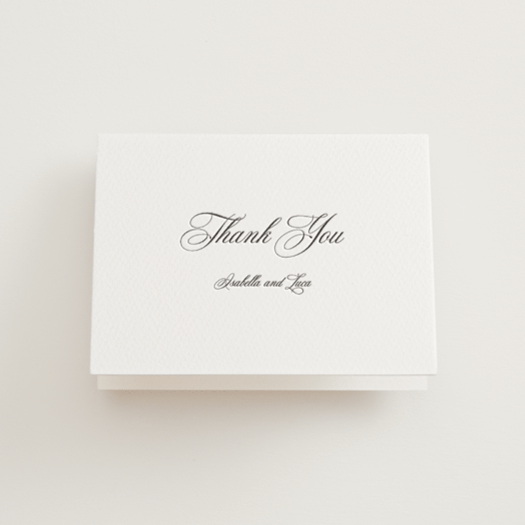 "palazzo" - Letterpress Wedding Thank You Cards in Soft Black by Benita Crandall - Front