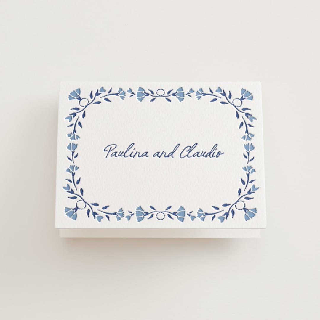 "Talavera" - Letterpress Wedding Thank You Cards in Lapis by Tamara Hilje - Front