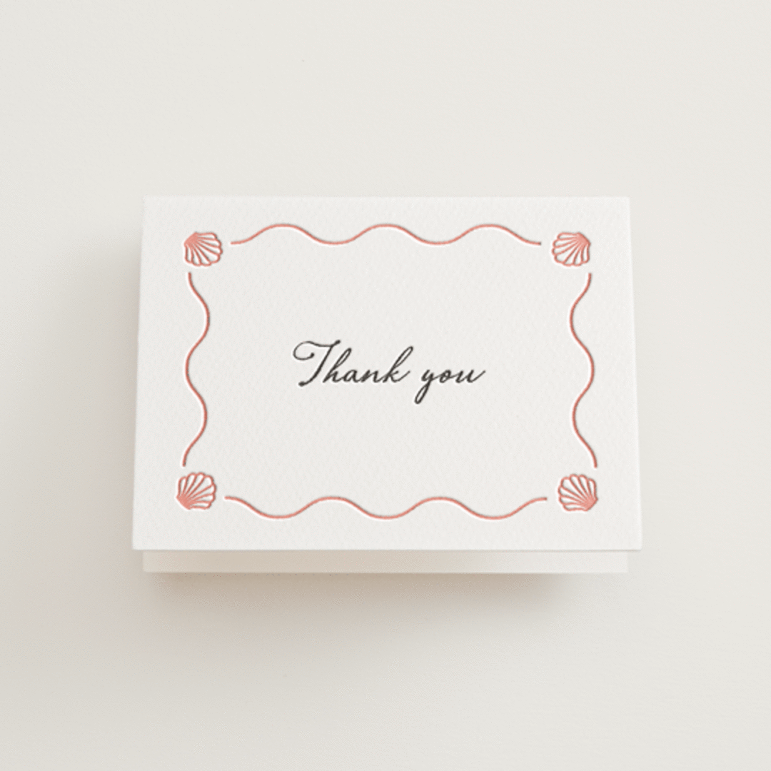 "Ocean Love" - Letterpress Wedding Thank You Cards in Peach by Alston Foster - Front