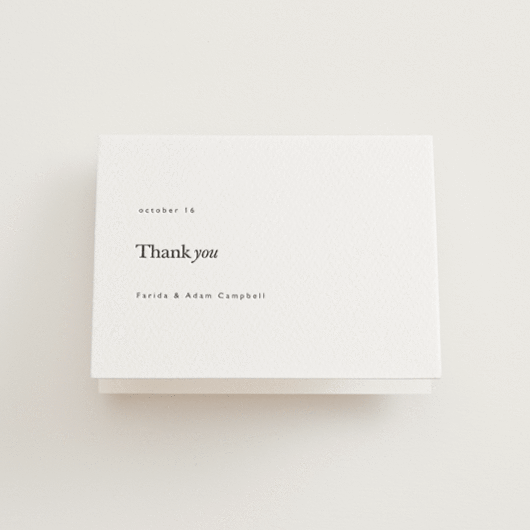 "Westin" - Letterpress Wedding Thank You Cards in Soft Black by Hudson meet Rose - Front