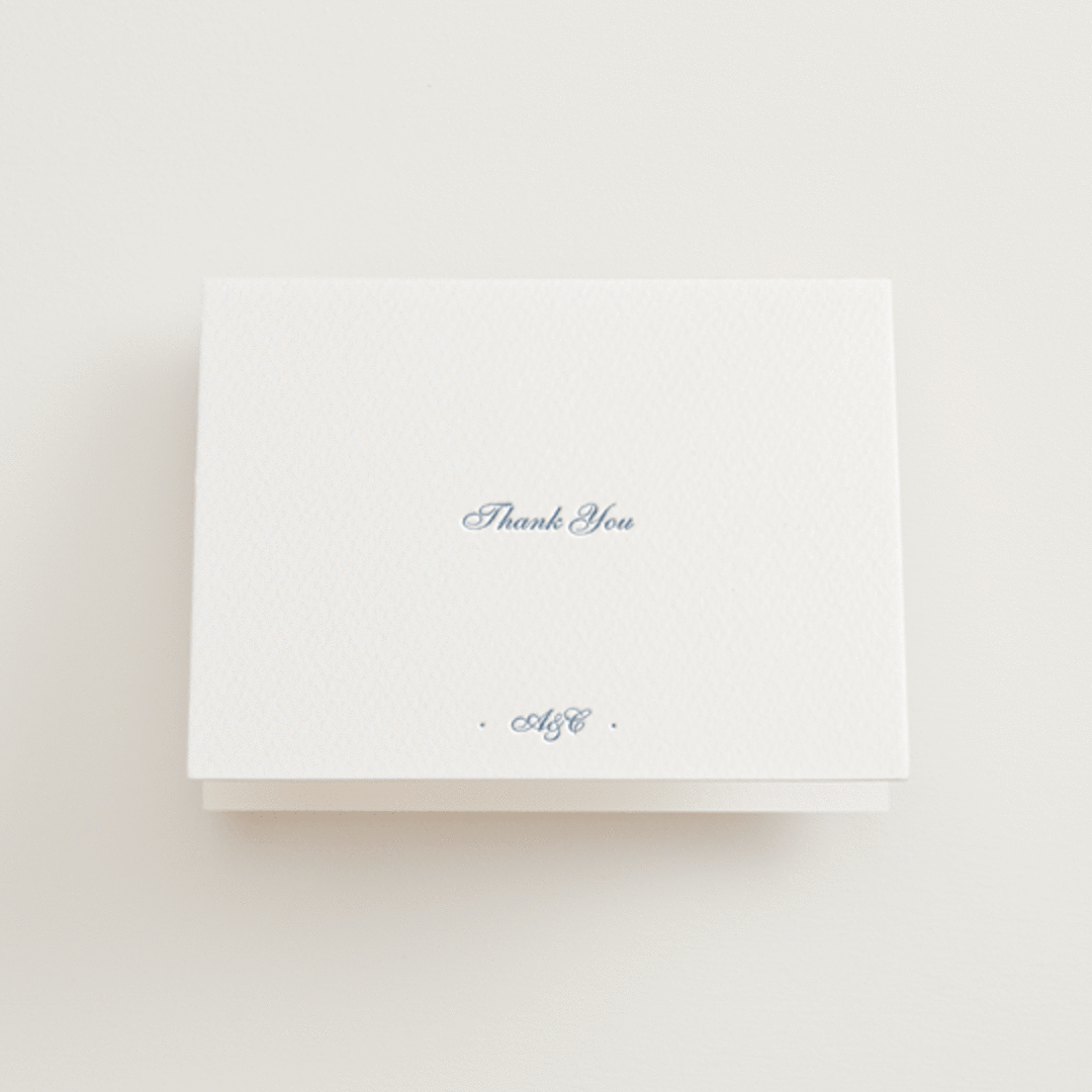 "Villa" - Letterpress Wedding Thank You Cards in Provincial Blue by Blustery August - Front