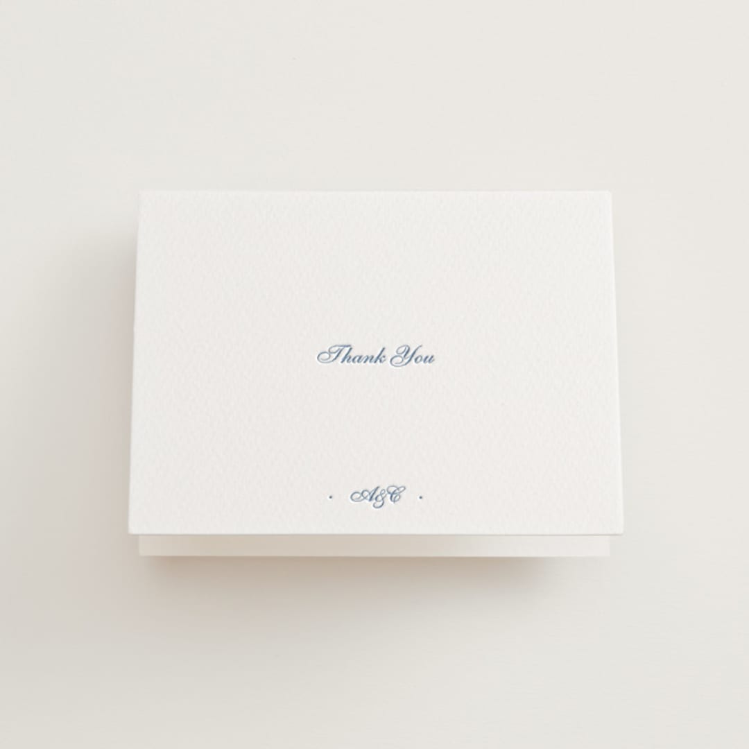 "Villa" - Letterpress Wedding Thank You Cards in Provincial Blue by Blustery August - Front
