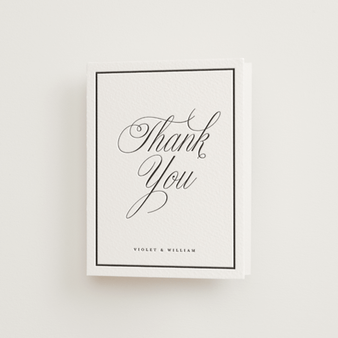 "The Day" - Letterpress Wedding Thank You Cards in Soft Black by mo kelley - Front