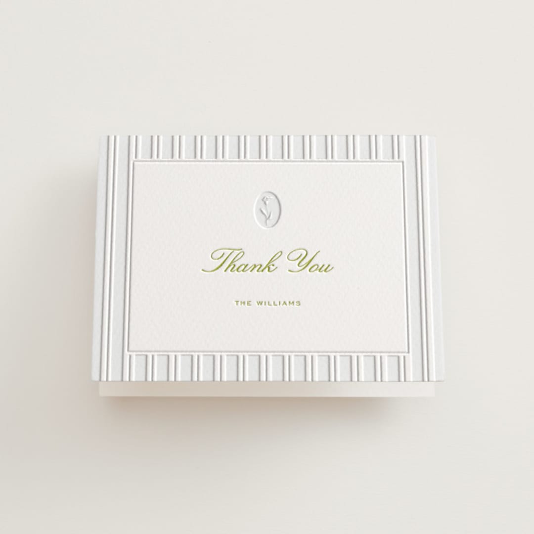 "Calia " - Letterpress Wedding Thank You Cards in Avocado by Ani Somi - Front