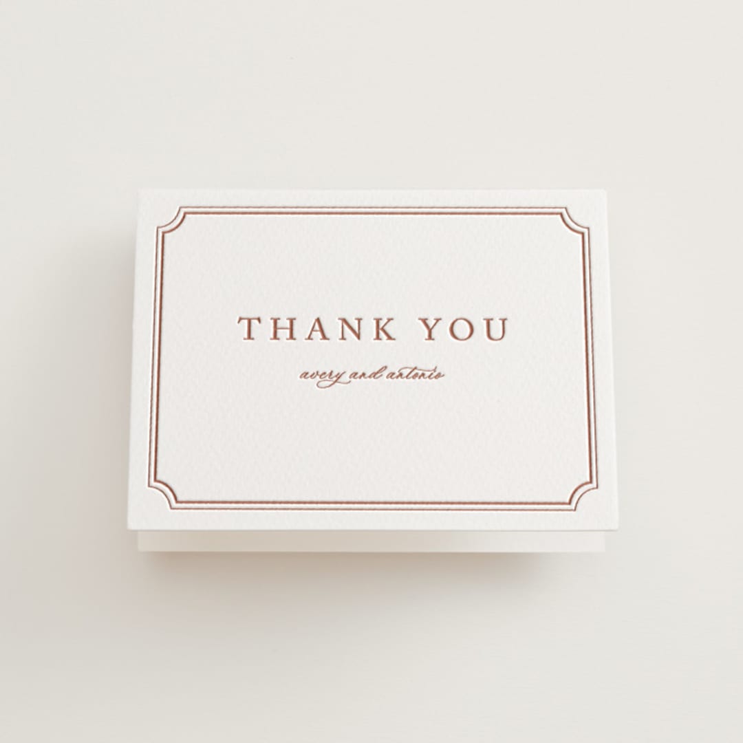 "Avery" - Letterpress Wedding Thank You Cards in Dusty Rose by Jennifer Postorino - Front