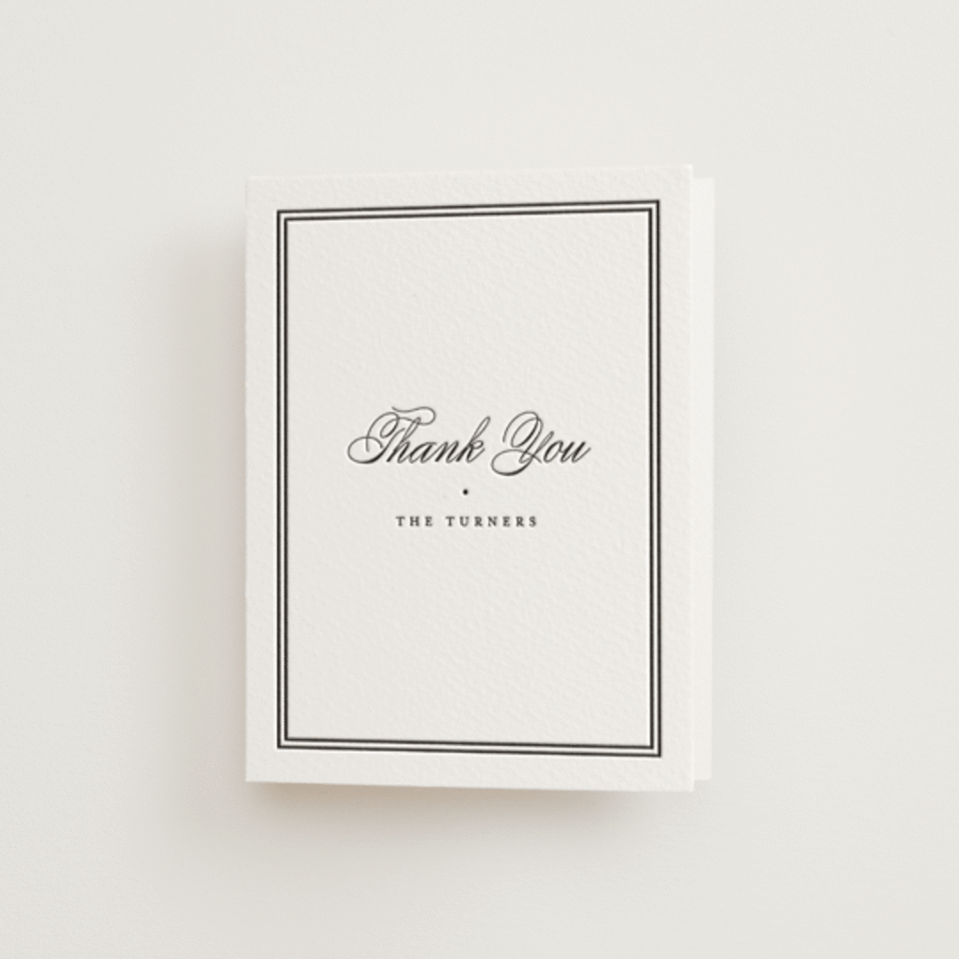 "Timeless Together" - Letterpress Wedding Thank You Cards in Soft Black by Carolyn MacLaren - Front