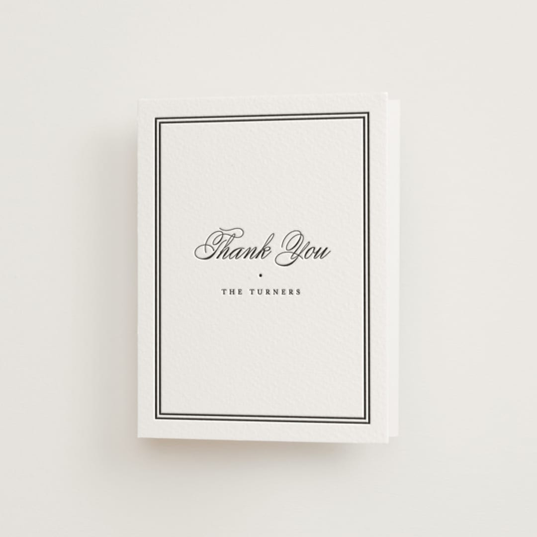 "Timeless Together" - Letterpress Wedding Thank You Cards in Soft Black by Carolyn MacLaren - Front