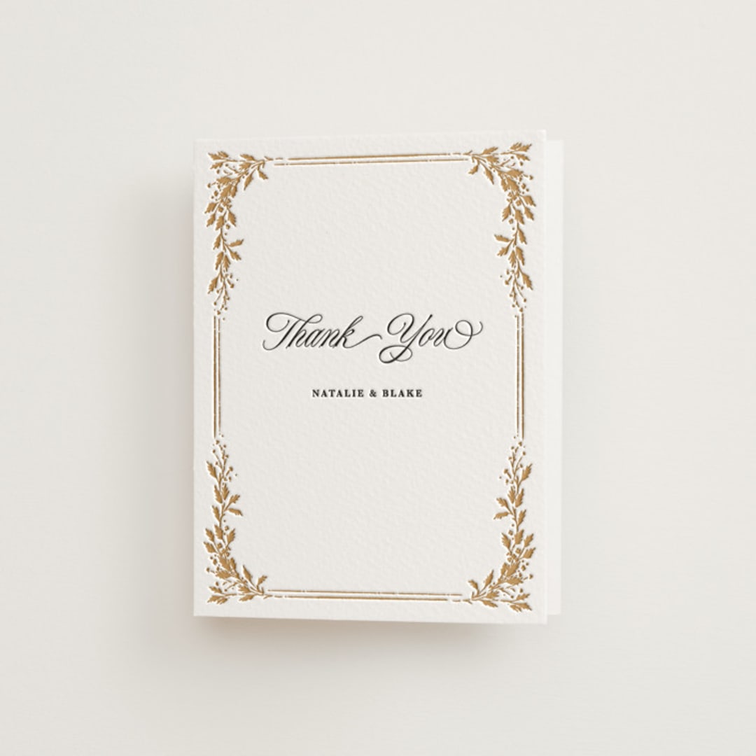 "Lake Como" - Letterpress Wedding Thank You Cards in Faux Gold by Kate Ahn - Front