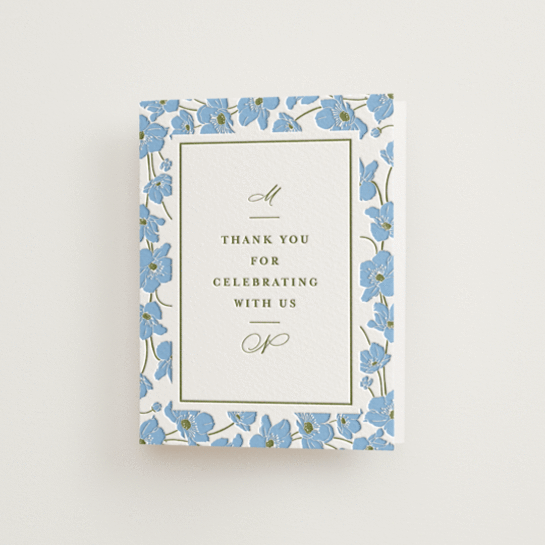 "Anemones" - Letterpress Wedding Thank You Cards in Sky Blue by letterfix - Front