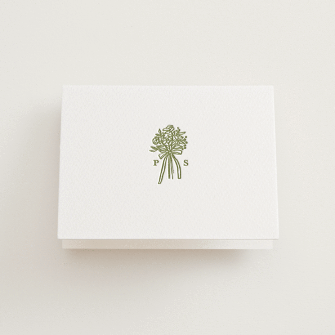 "wedding bouquet" - Letterpress Wedding Thank You Cards in Pistachio by Lori Wemple - Front