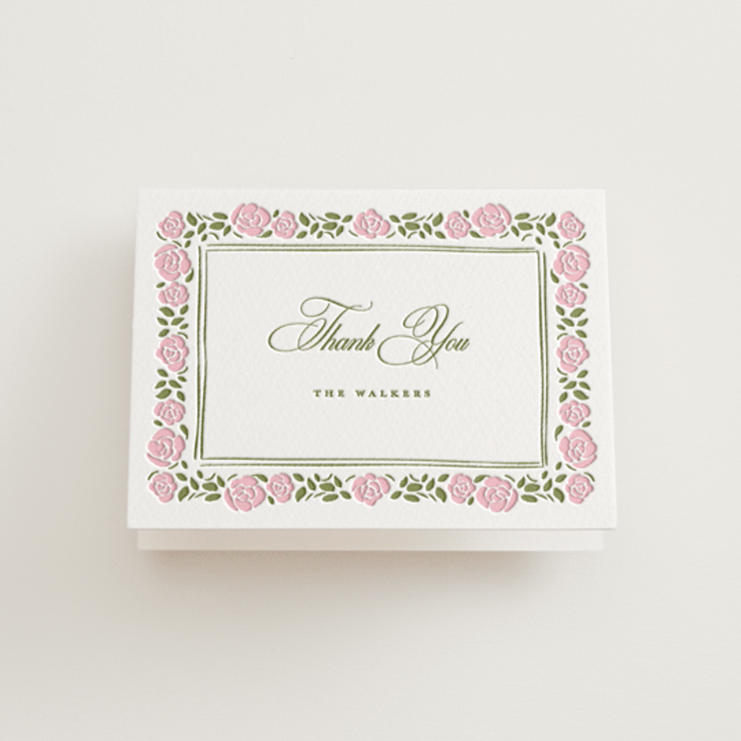 "Vintage Blooms" - Letterpress Wedding Thank You Cards in Pistachio by Creo Study - Front
