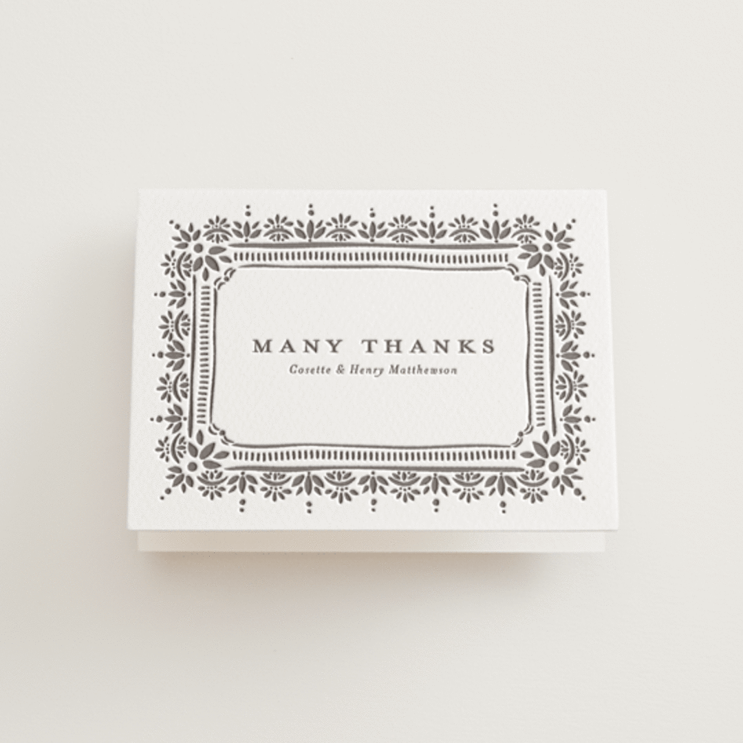 "Cosette" - Letterpress Wedding Thank You Cards in Graphite by Melanie Kosuge - Front