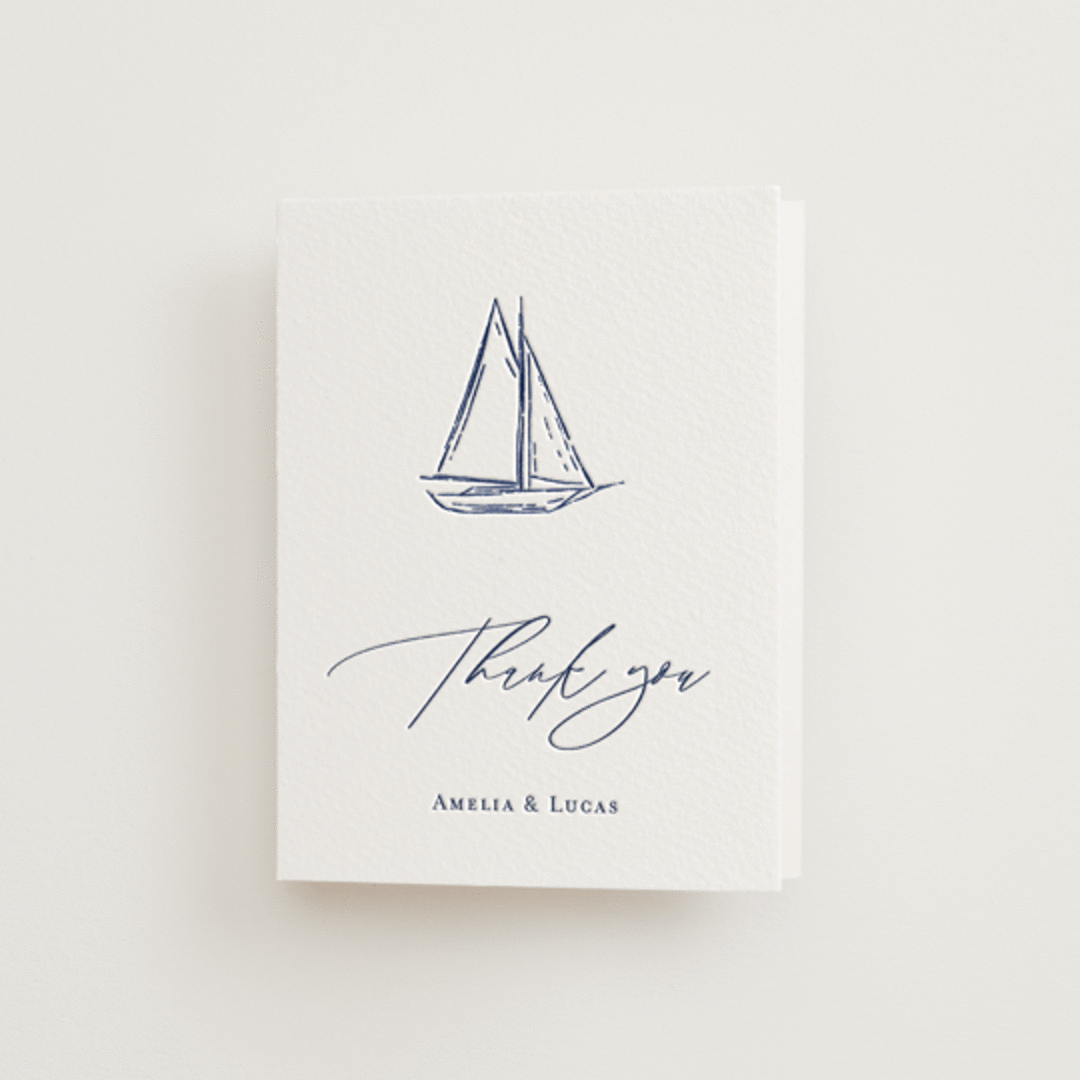 "Mariner" - Letterpress Wedding Thank You Cards in Indigo by Jelena Vuletic - Front