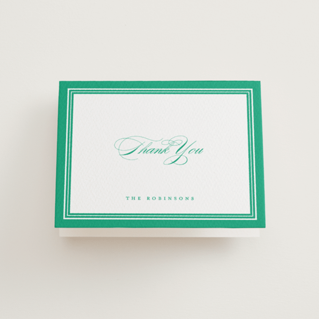 "Hartford" - Letterpress Wedding Thank You Cards in Shamrock by Olivia Raufman - Front
