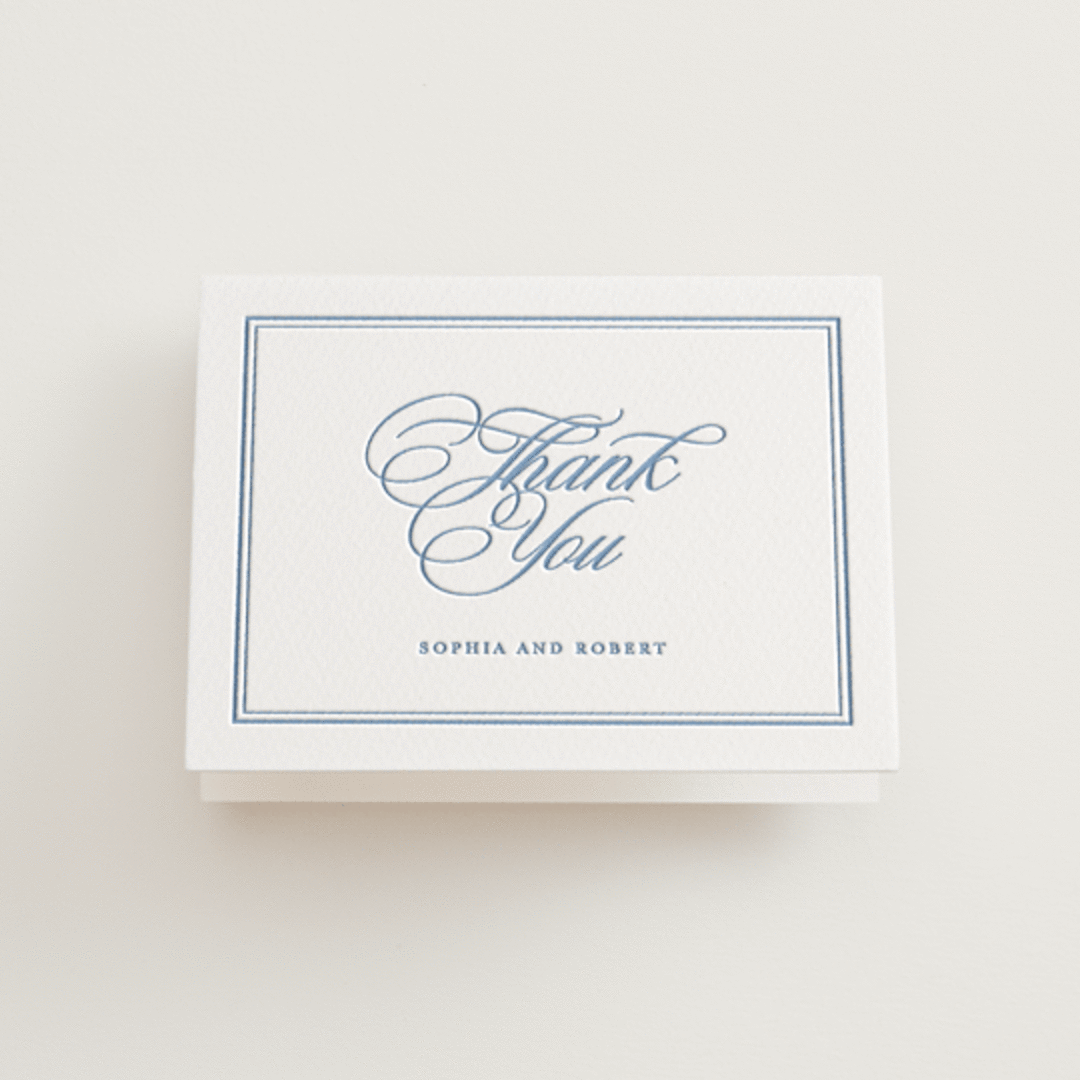 "Posh" - Letterpress Wedding Thank You Cards in Provincial Blue by Creo Study - Front