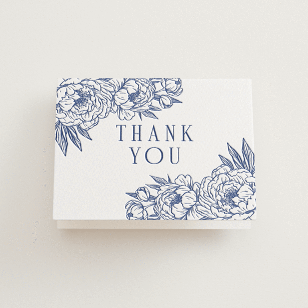 "Botanical Dream" - Letterpress Wedding Thank You Cards in Lapis by Sherley Ferreira - Front