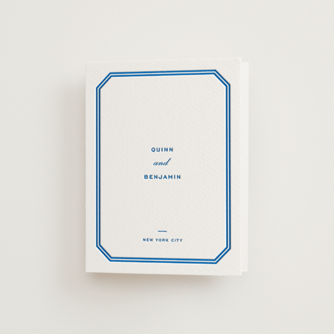 "Brasserie" - Letterpress Wedding Thank You Cards in Sapphire by Megan Davis - Front