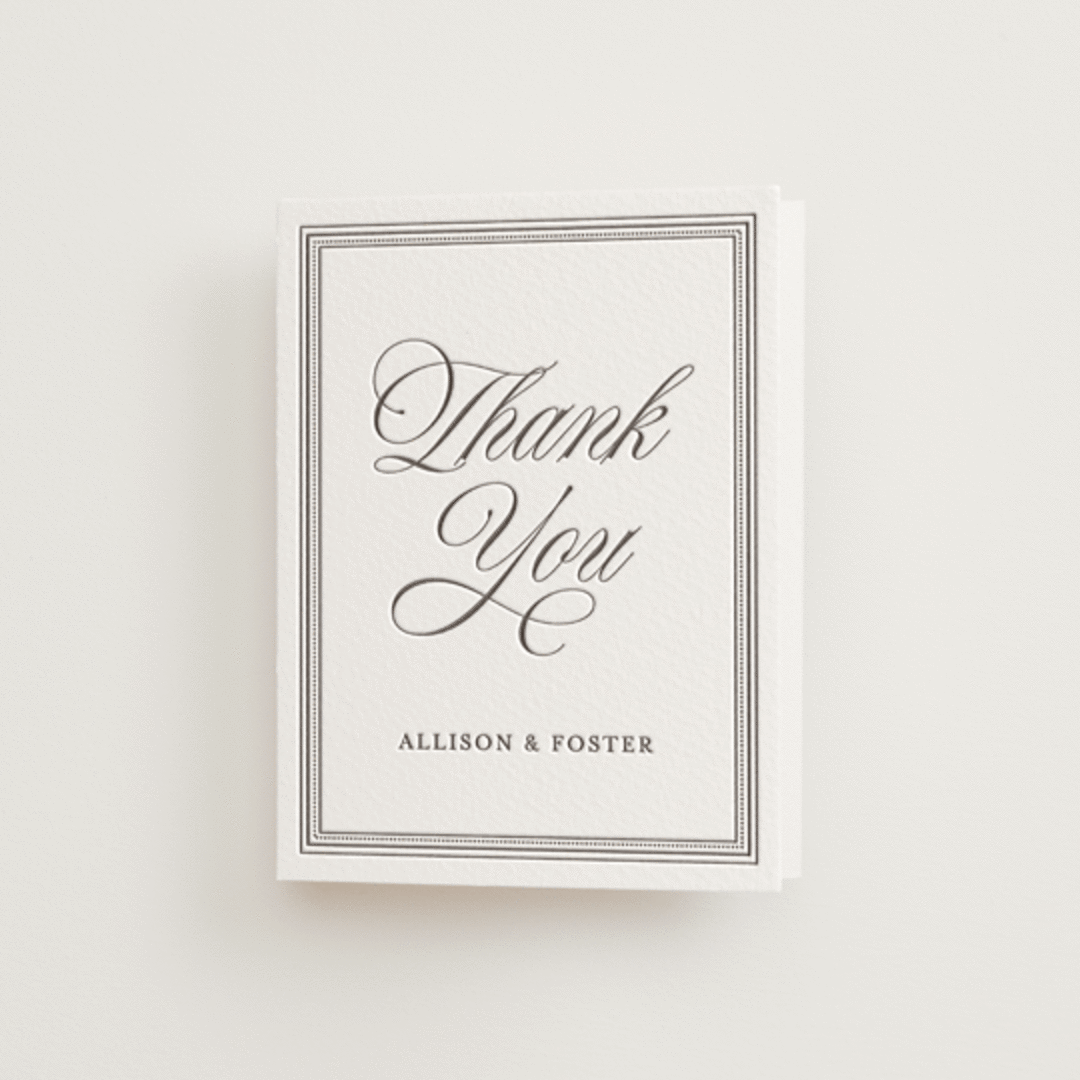 "Haverly" - Letterpress Wedding Thank You Cards in Graphite by Jessica Williams - Front