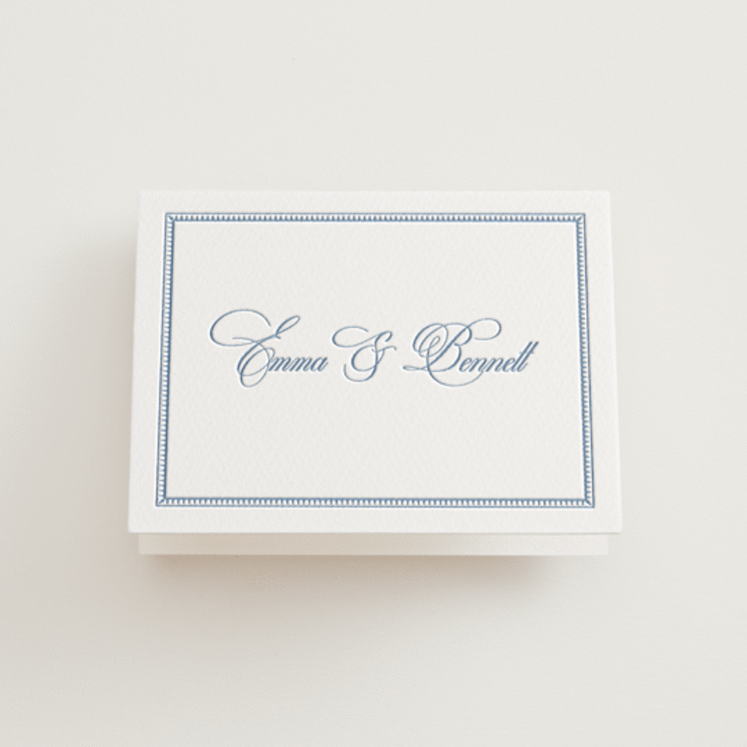 "Maison" - Letterpress Wedding Thank You Cards in Provincial Blue by Megan Davis - Front