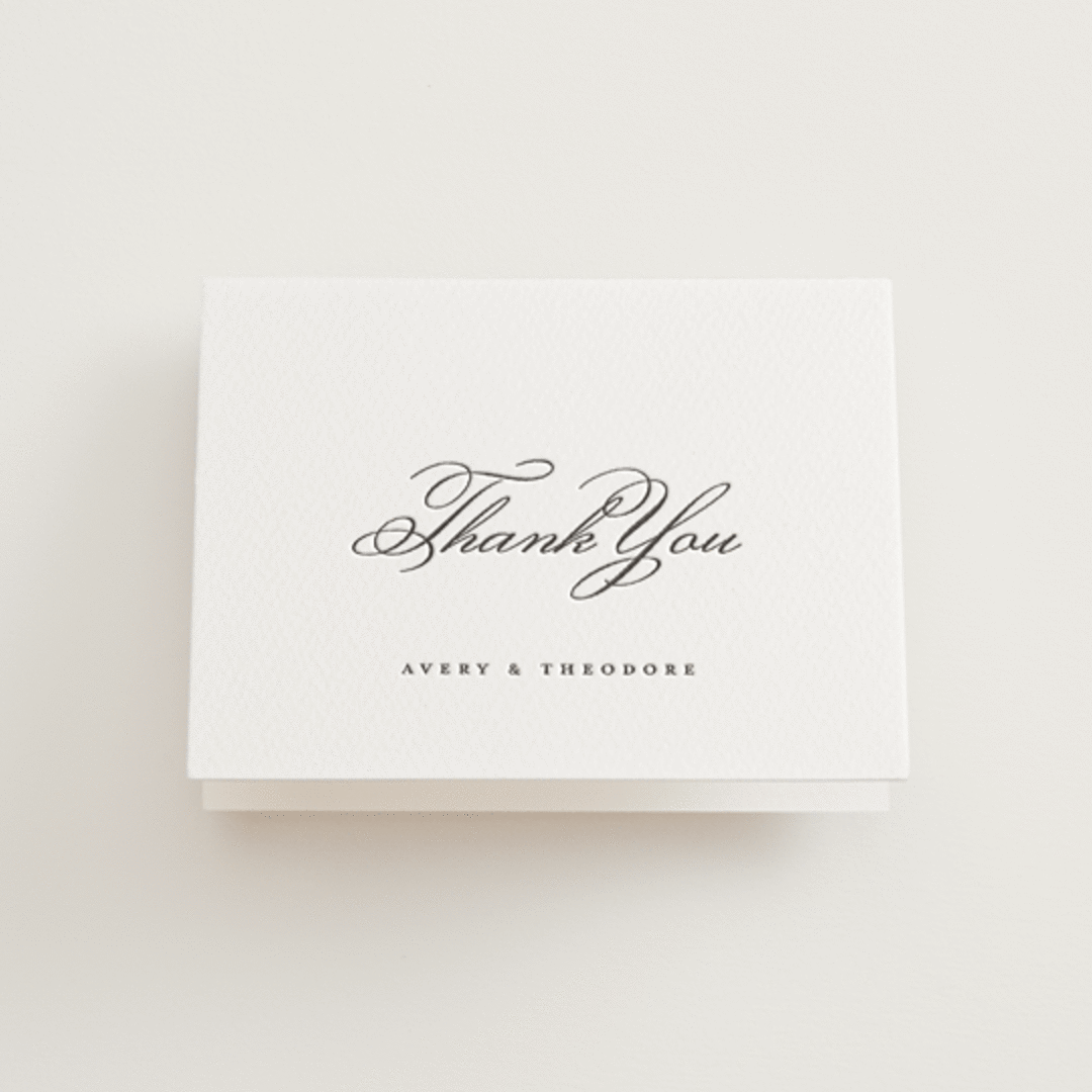 "Bliss" - Letterpress Wedding Thank You Cards in Soft Black by Kelly Watkins - Front