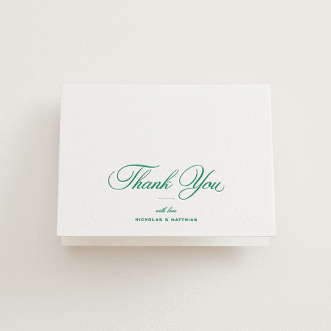 "Keepsake" - Letterpress Wedding Thank You Cards in Shamrock by Blustery August - Front
