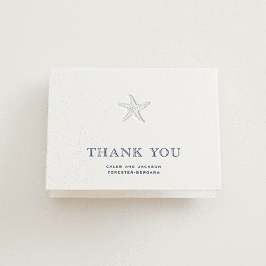 "The Sea" - Letterpress Wedding Thank You Cards in Aegean by Jenna Holcomb - Front