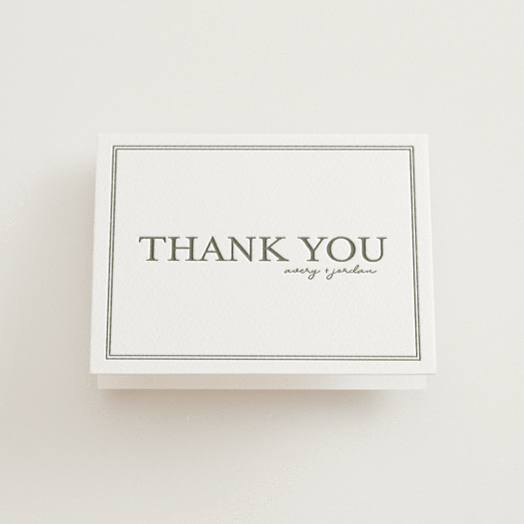 "The Verdure Suite" - Letterpress Wedding Thank You Cards in Moss by Brittney Jensen - Front