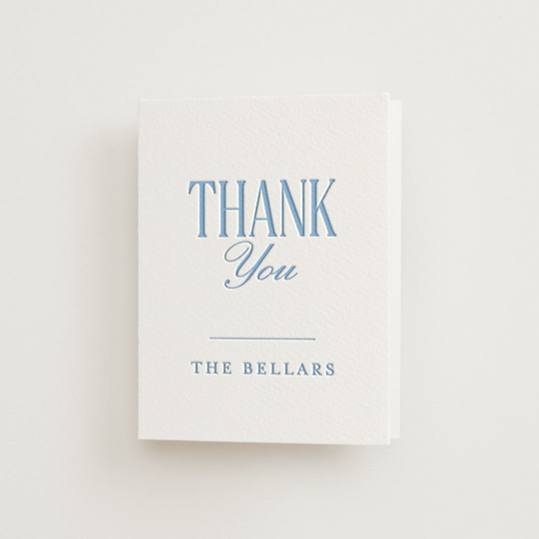 "Big Day" - Letterpress Wedding Thank You Cards in Sky Blue by Baumbirdy - Front