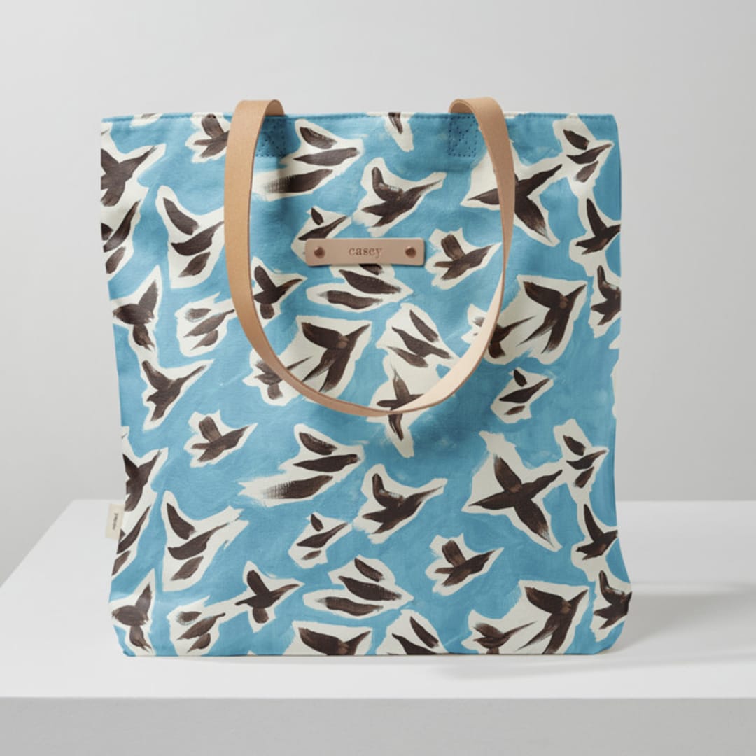 "Birds in Flight" - Snap Tote in Turquoise by Michelle Fifis - Snap Tote
