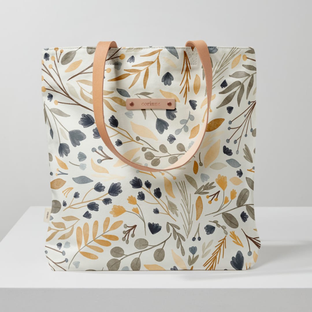 "Neutral Floral" - Snap Tote in Neutral by Kristen Marie - Snap Tote