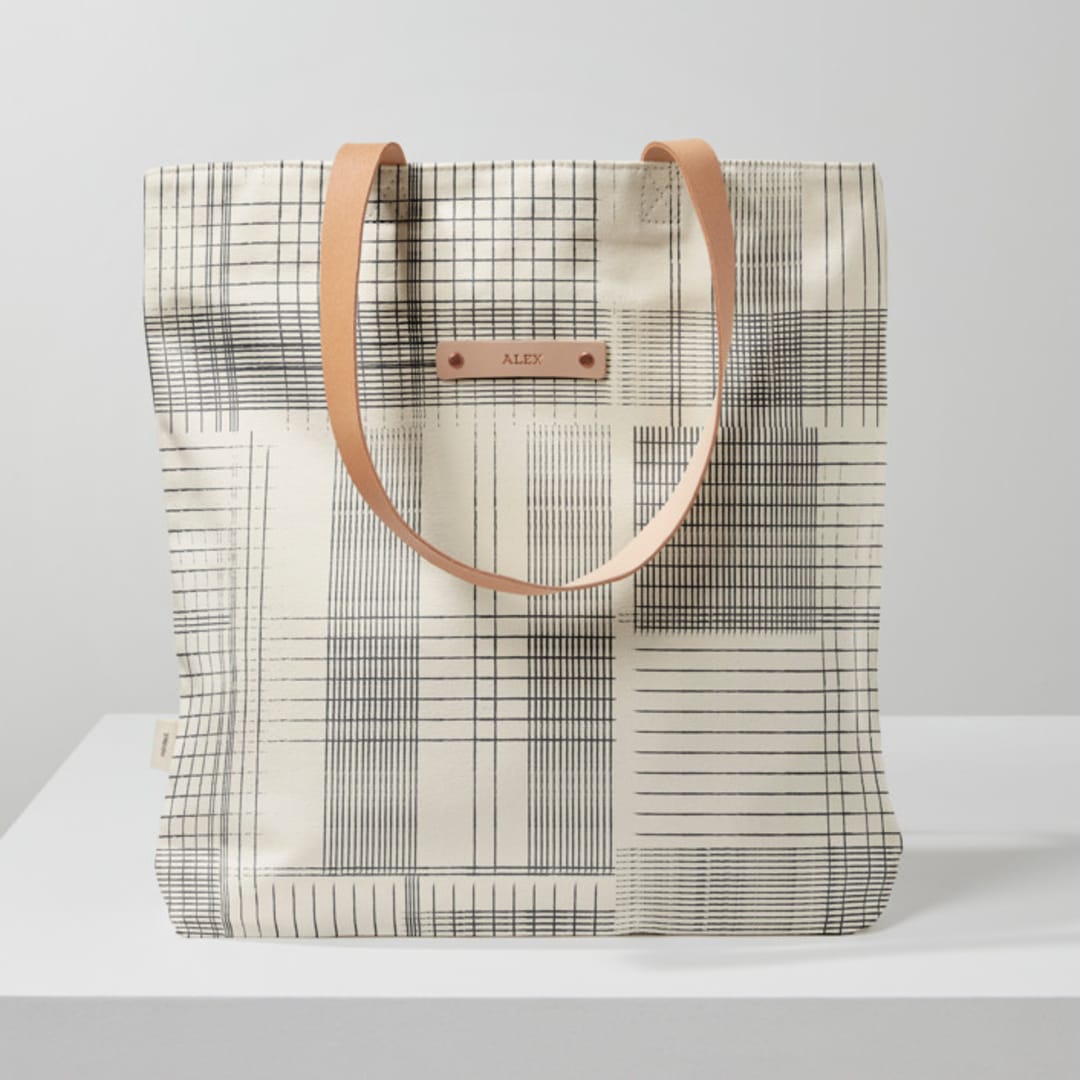 "Sketchy Plaid" - Snap Tote in Pencil by Katie Wahn - Snap Tote