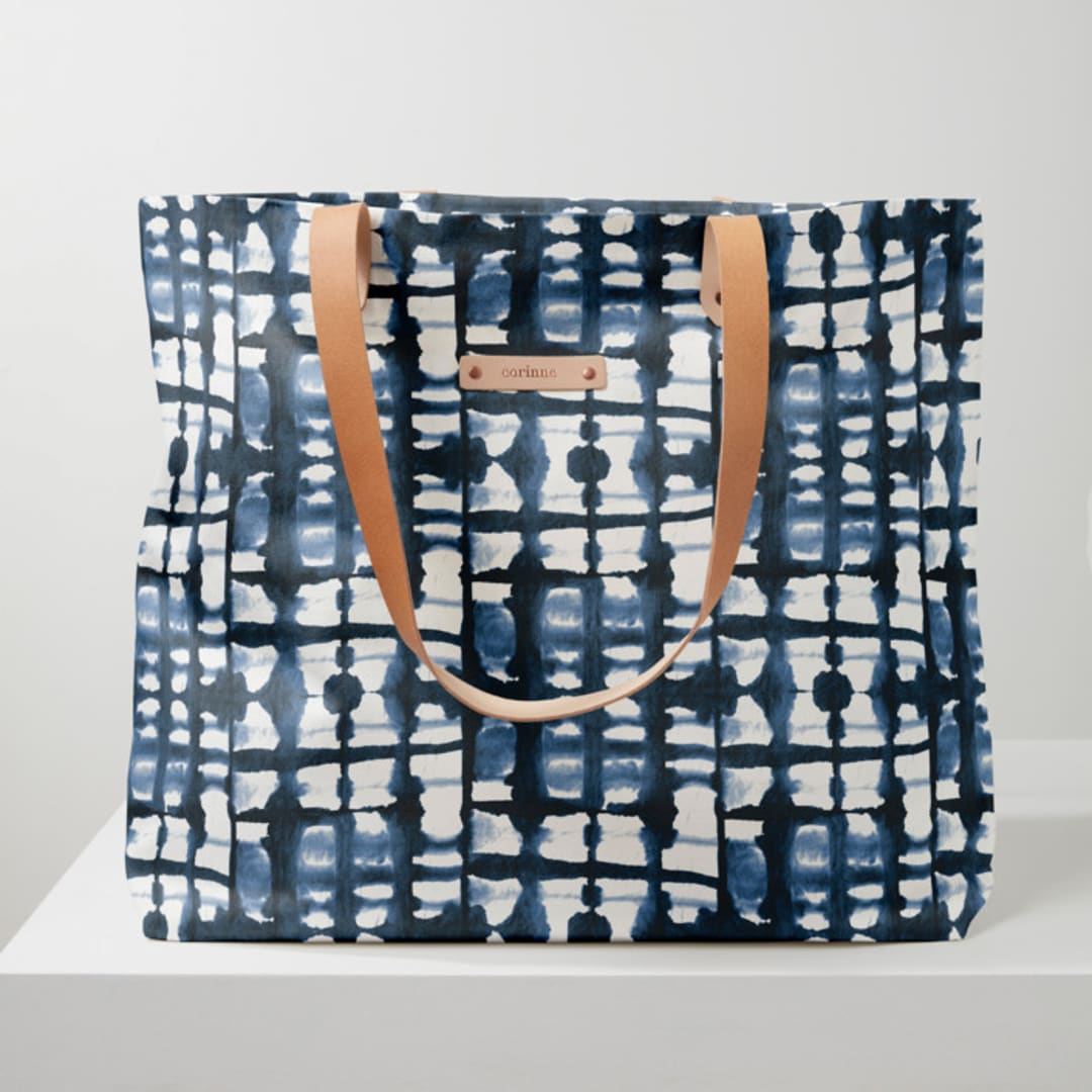 "Into the blues" - Carry-All Slouch Tote in Indigo by Miranda Mol - Carry-All Slouch Tote