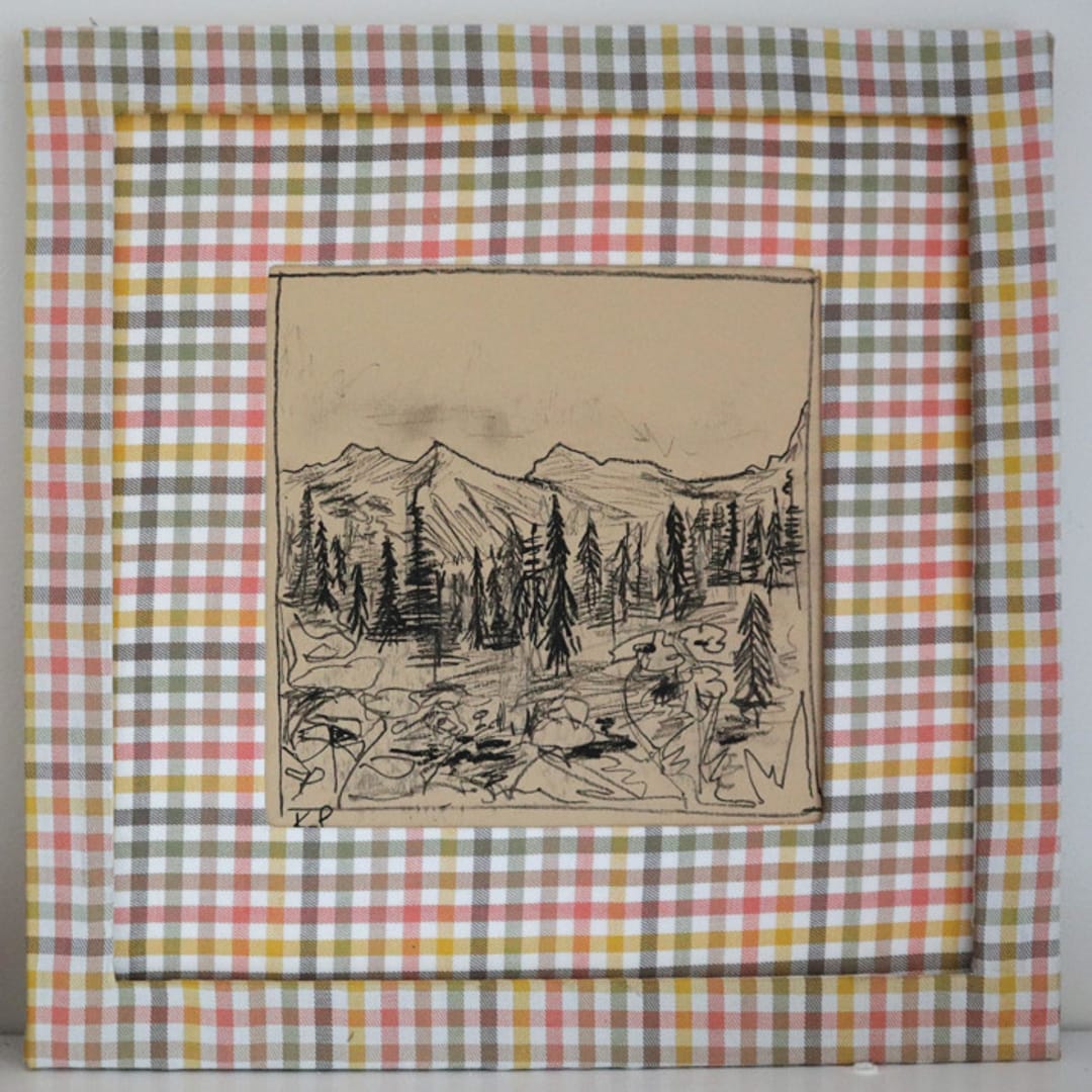 Fabric Framed Charcoal Mountain Sketch, 12x12