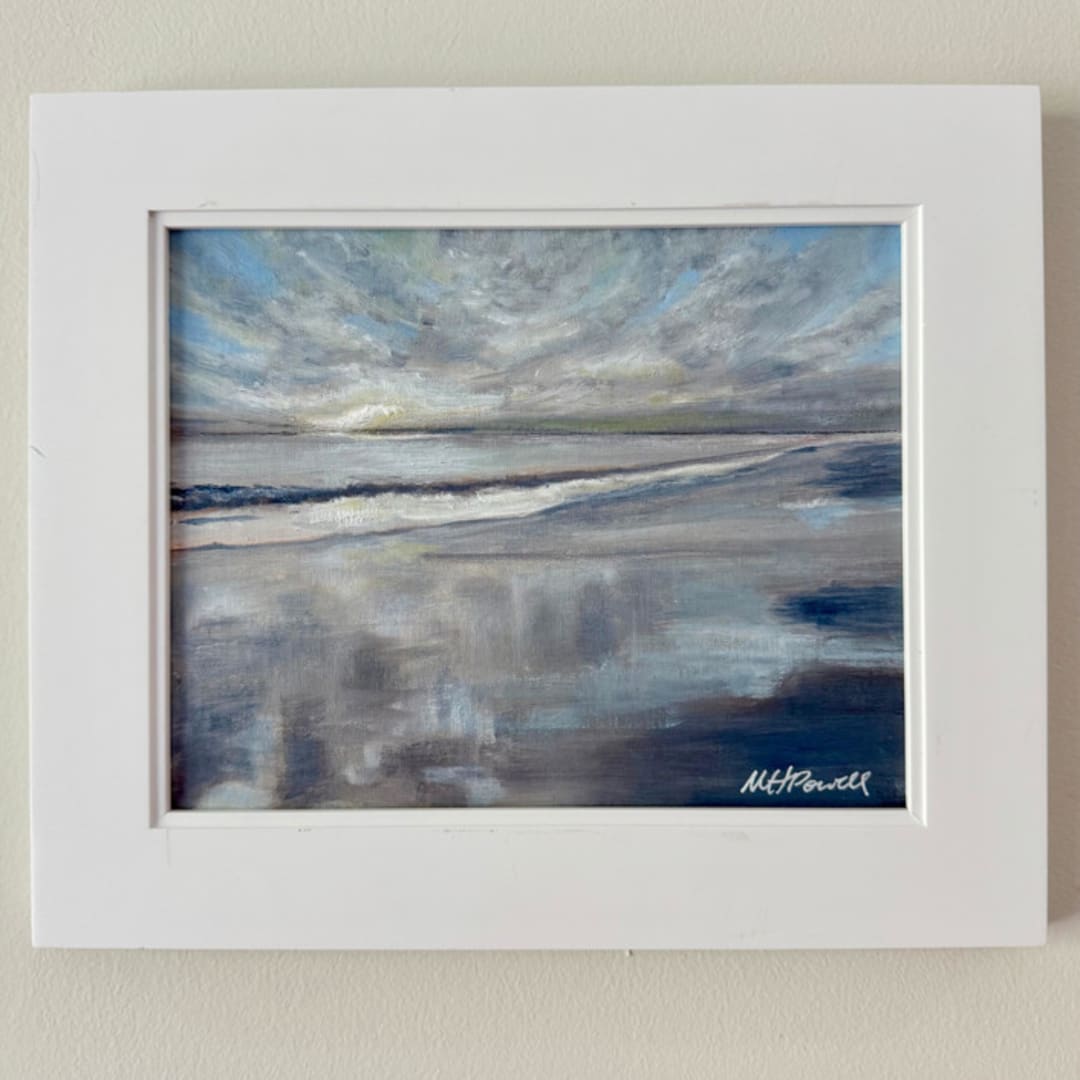 ""Satin Start" Original Framed Oil Painting" - Original Painting in blue by Mary Hills Powell