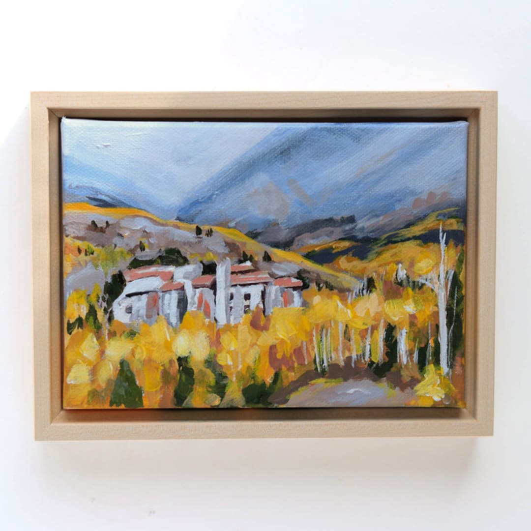 "Mountain Village Aspens - Telluride Colorado" - Original Painting in yellow by Weronika Zubek