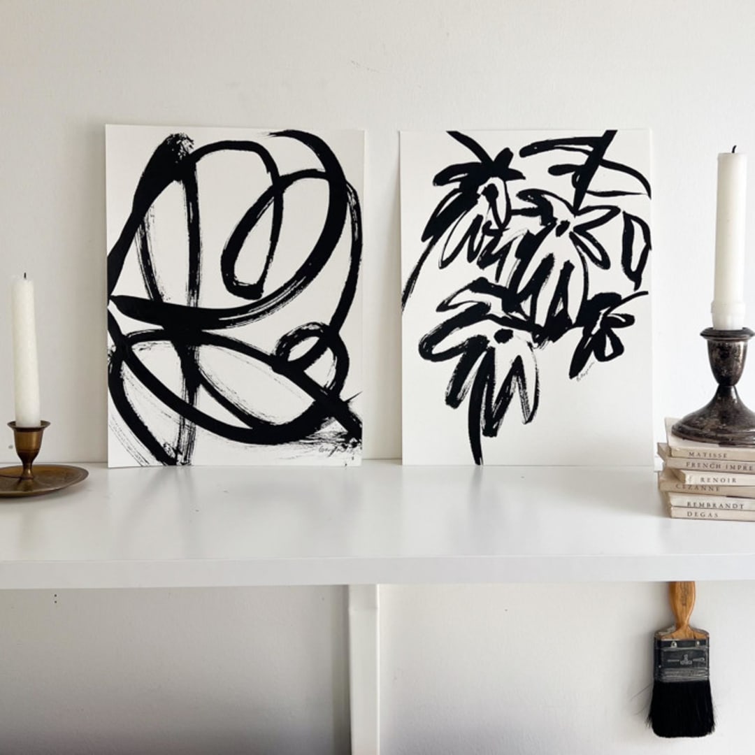 "Queen of Vines Pair" - Original Painting in black by Mary Gaspar