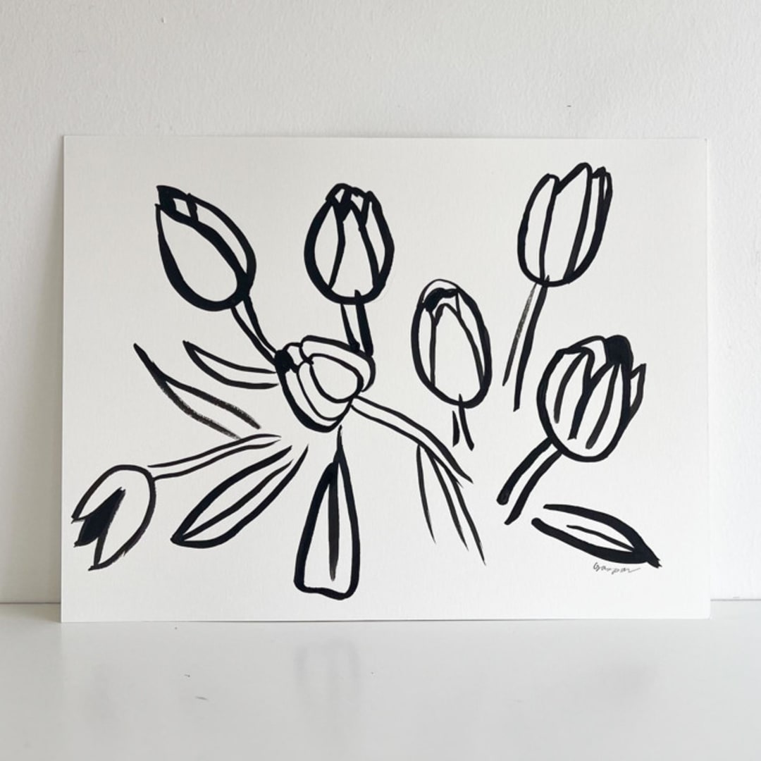 "Les Tulipes" - Original Painting in black by Mary Gaspar