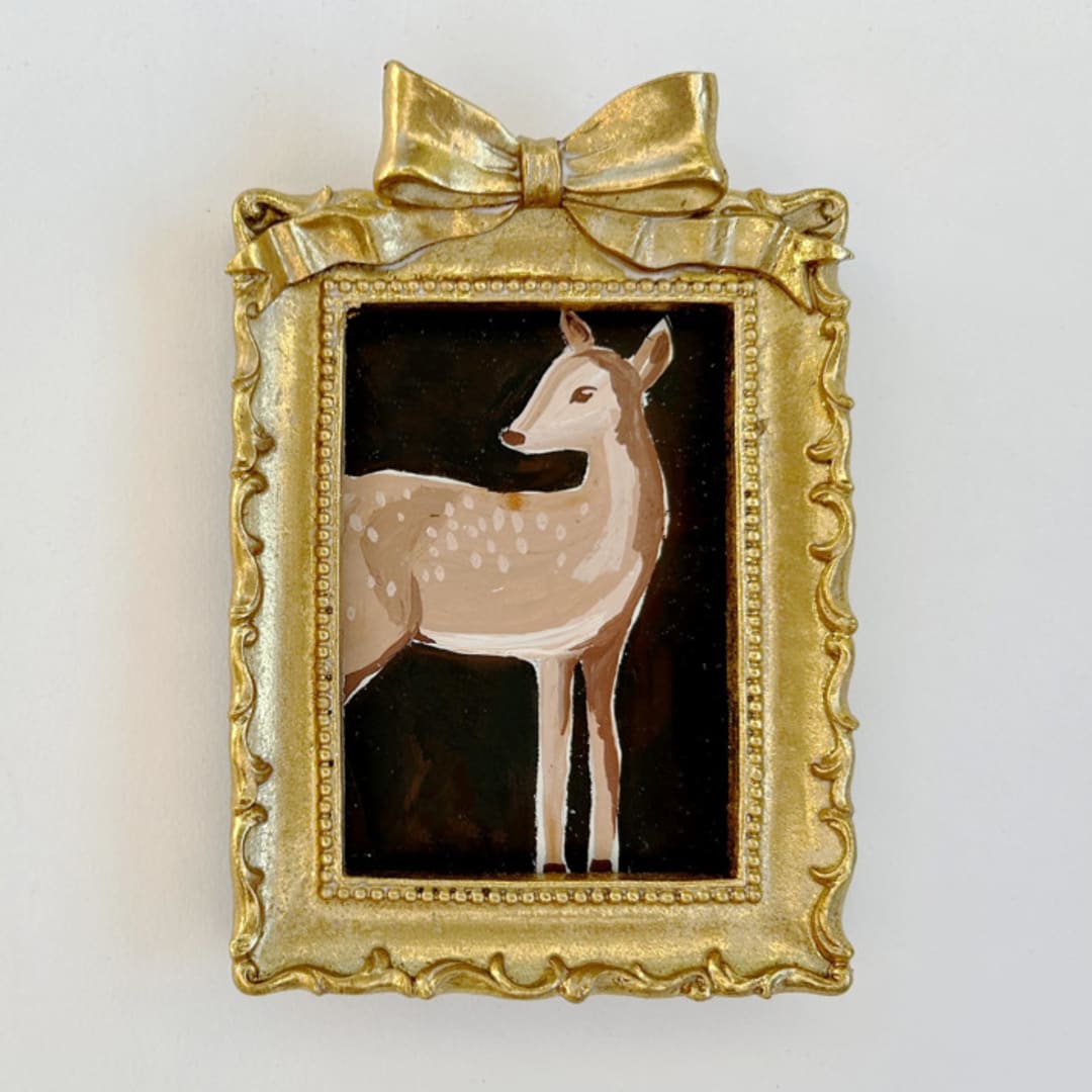 "Miniature Deer" - Original Painting in brown by Teju Reval