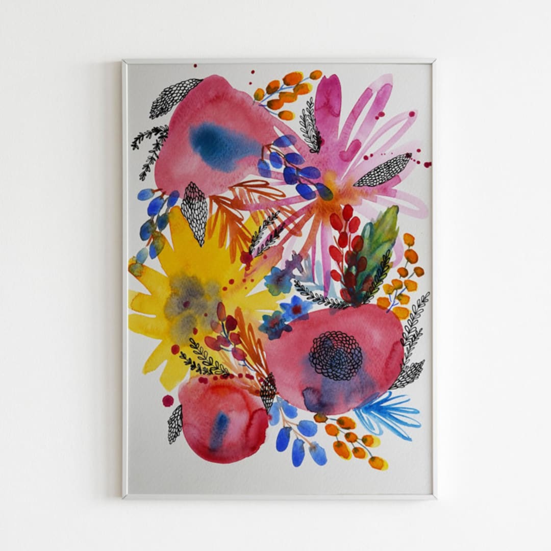 "Watercolor Flowers Original Painting" - Original Painting in multicolor by Alexandra Dzh