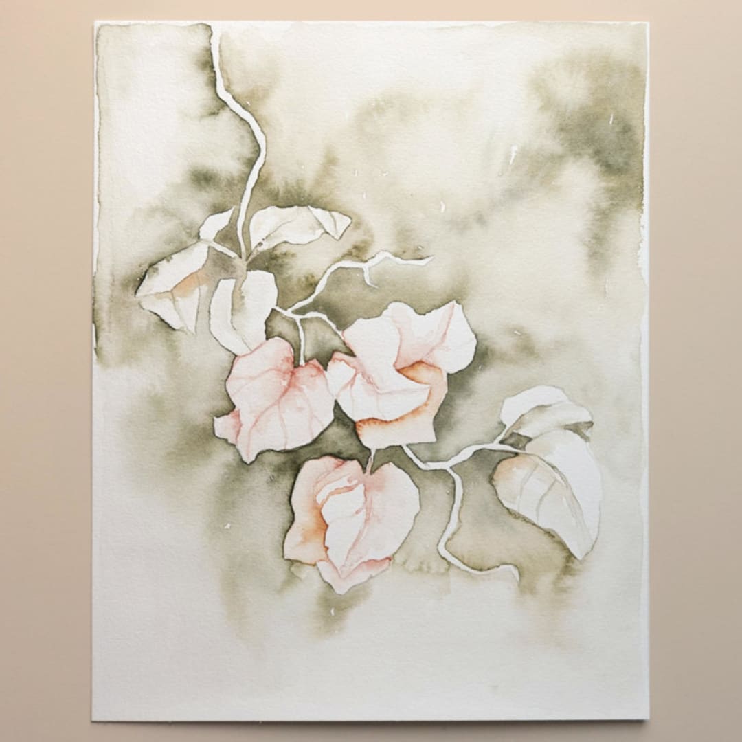 "Bougainvillea in green" - Original Painting in green by Angele Kamp