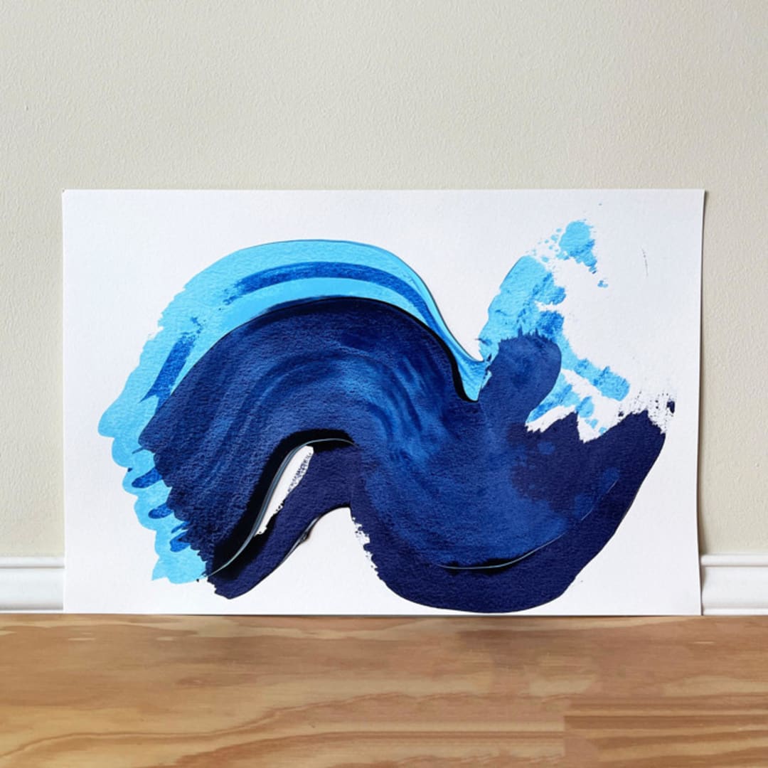 "a la playa" - Original Painting in blue by bari wieselman schulman