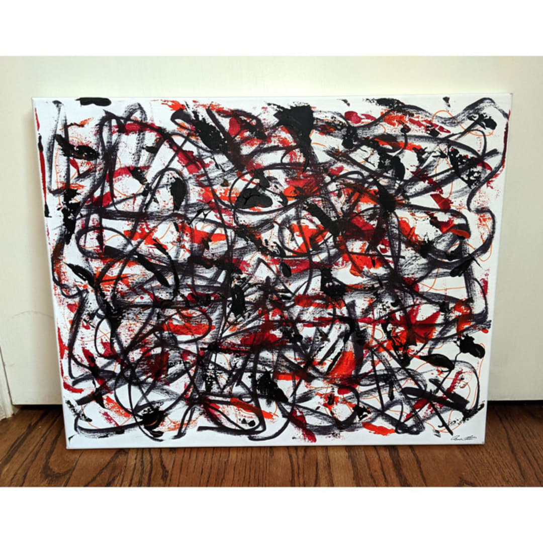 "Against The Current 3" - Original Painting in red by Carrie Cantwell