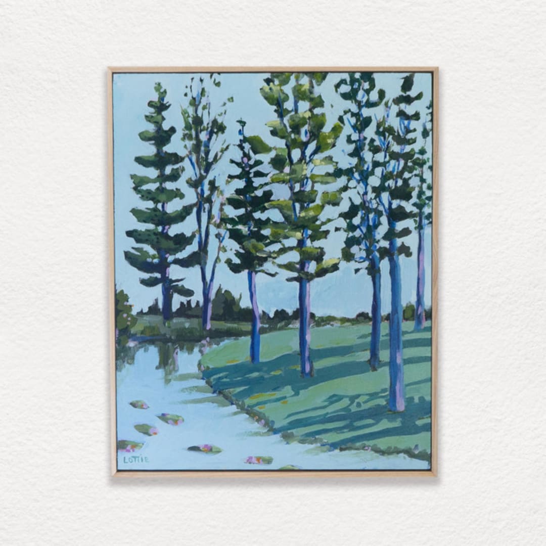 "Under the Trees (Framed)" - Original Painting in blue by Lottie Aldarwish