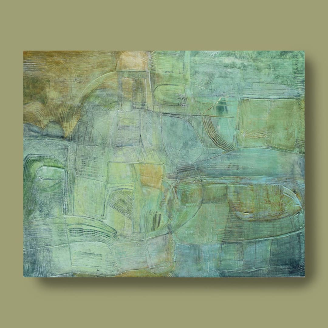 "Bimini Road" - Original Painting in green by Carol Barber