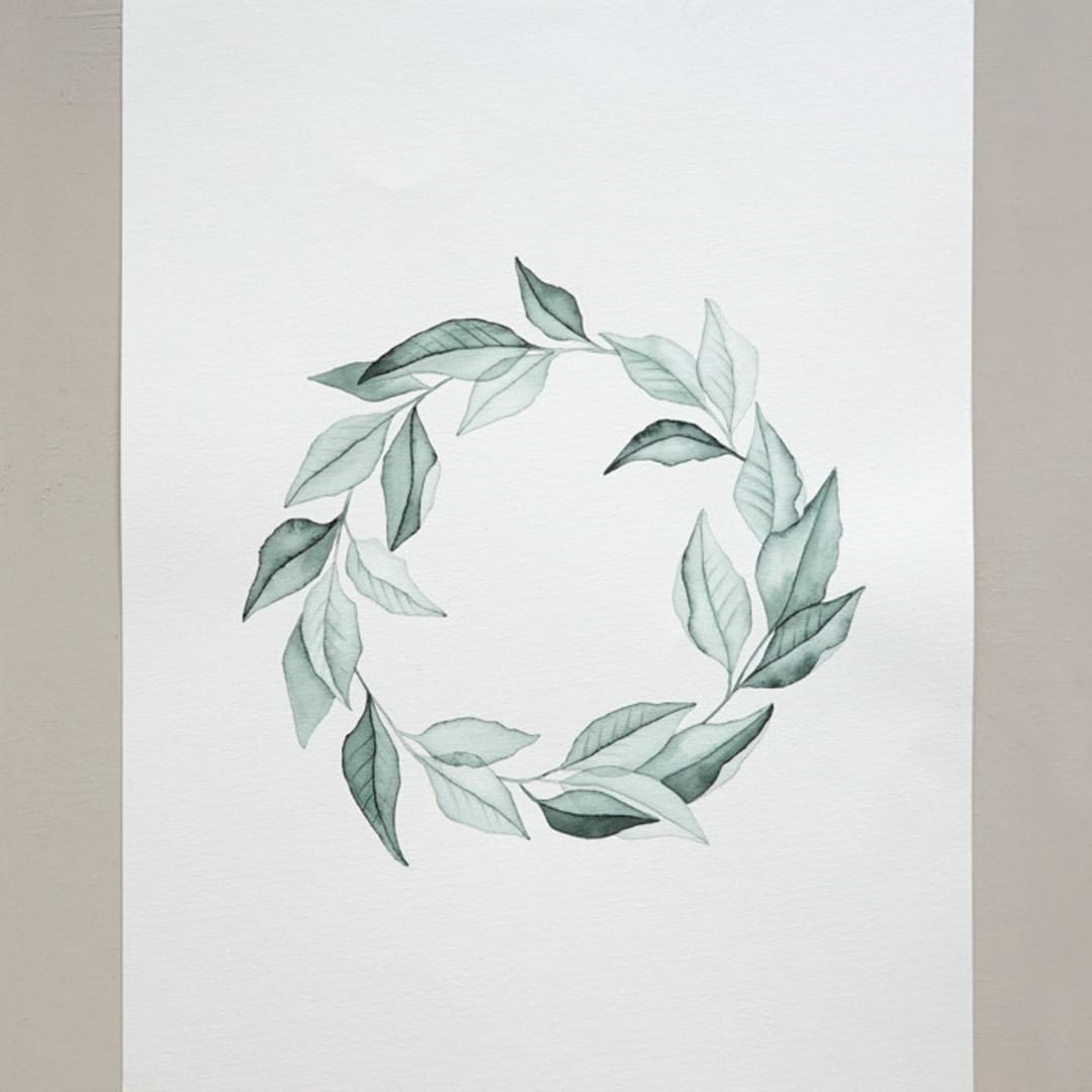 "Magnolia leaves wreath" - Original Painting in green by Angele Kamp